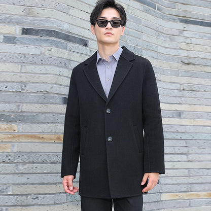100% Wool Hand-Sewn Men's Coat Long Overcoats Boy Buttons Cardigan Long-style Woolen Coats Overcoat 2024 New