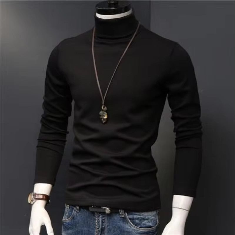 Autumn/winter Half Polo Turtle Neck Sweater Men's Korean Style Loose Fit Color Medium Neck Knit Base Layer Top Sleeve Inner