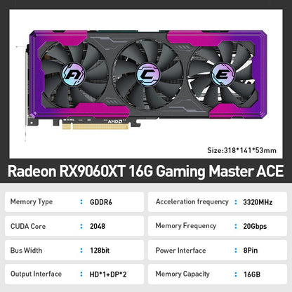 ?Yeston GAME ACE RX 9060 XT 16GB GDDR6 - Barramento de 256 bits, DP 2.1a/HDMI 2.1b, Design Cyberpunk? Placa de Vídeo