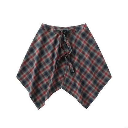 Women Checkered Wrap Skirt Hiphop Streetwear Hip Scarf Tie Up Layered Underskirt 517D