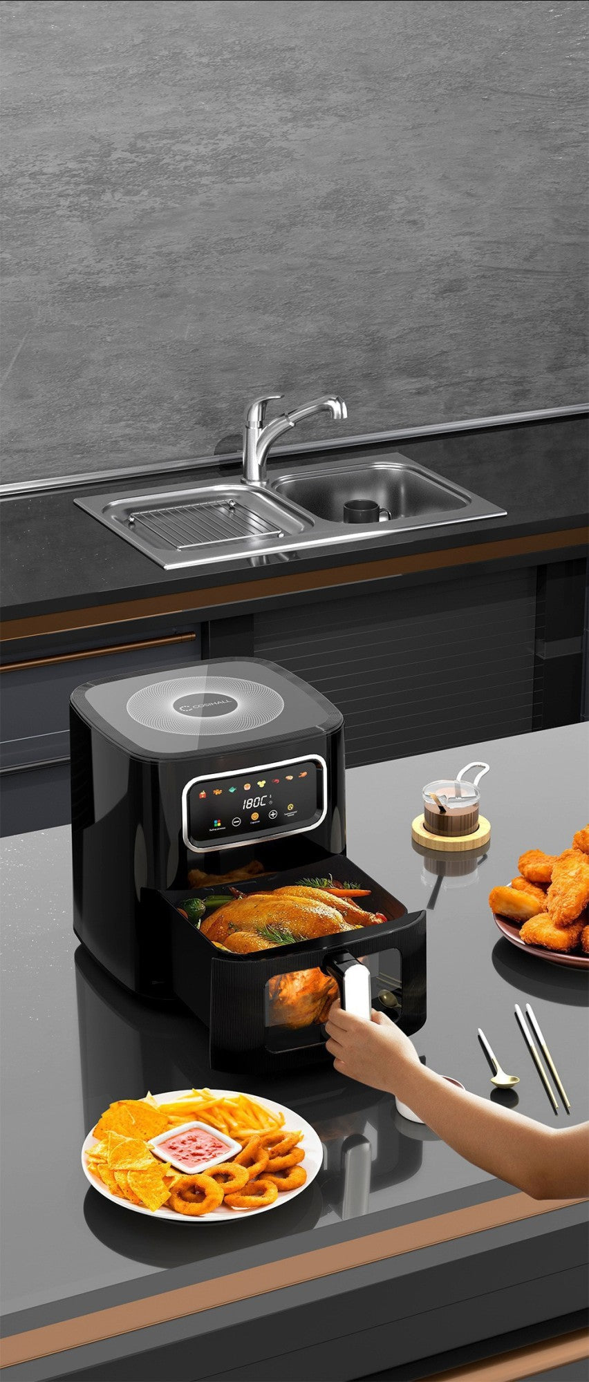 10L Multi functional Home Smart Air Fryer with Large Capacity Touch Screen Non stick Inner Perspective Without Oil Oven