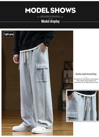 2024 New in Wide Leg Pants Men Autumn Straight Elastic Waist Baggy Cargo Trouser Male Relaxed Streetwear Sweatpant Plus Size Big