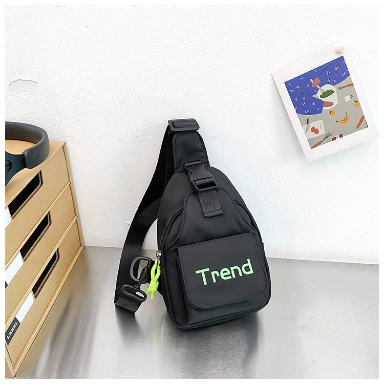 Bolsa de ombro infantil de cor lisa com letras simples, moderna, de nylon, para crianças, bolsa transversal, fofa, casual, para meninos, pochete, bolsa de mão