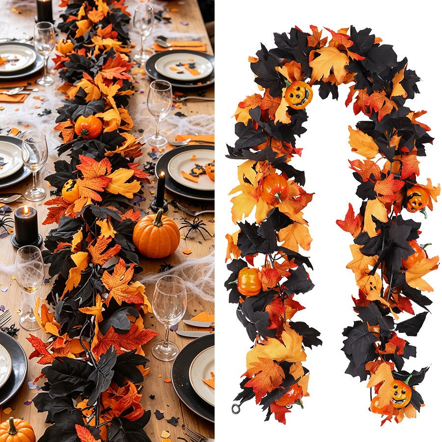 Halloween Artificial Vines Red Black Autumn Maple Leaves Fake Garland For Home Christmas Thanksgiving Party Fireplace Fall Decor