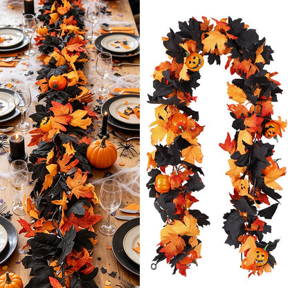 Halloween Artificial Vines Red Black Autumn Maple Leaves Fake Garland For Home Christmas Thanksgiving Party Fireplace Fall Decor