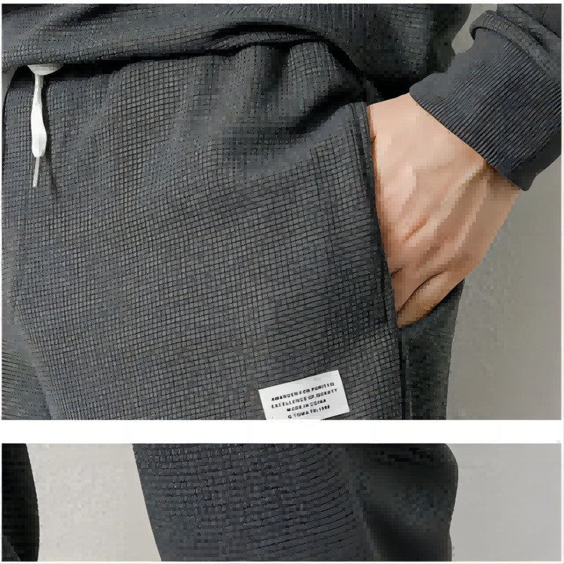 Men's Waffle Suit Sets Casual Long Sleeved Sweatshirt and Pants for Sports Men's T-shirt Hoodie Casual Trousers Set Loose Fit