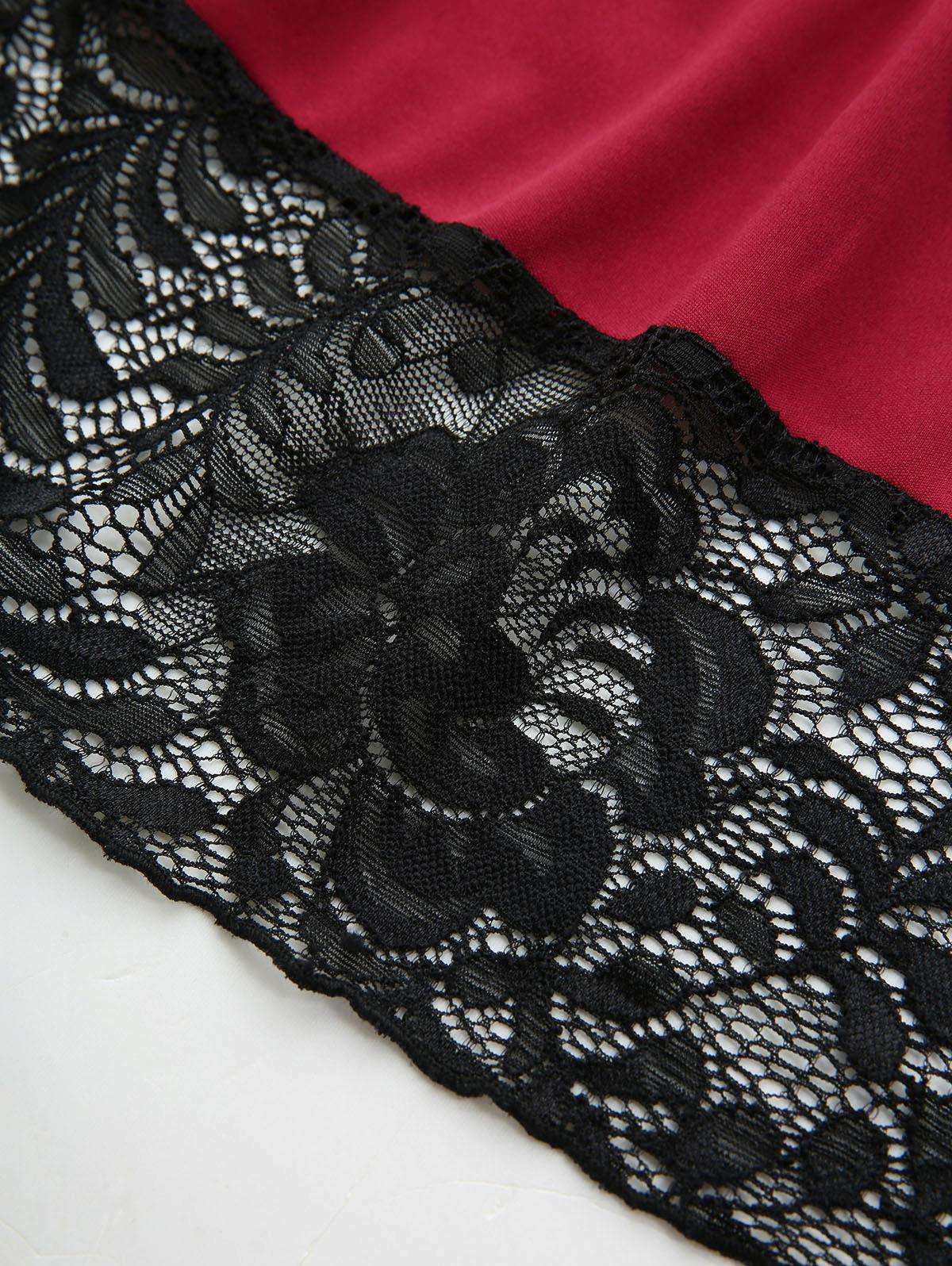 ROSEGAL Plus Size Skirts Women High Elastic Waist Gothic Floral Lace Trim Lace-up Cinched Two Tone Patchwork A Line Skirt