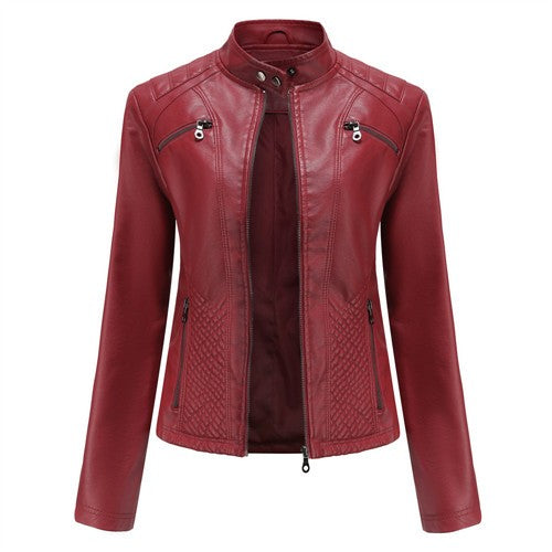 Lavender Purple Women's Long Sleeve PU Jacket, Fashion Motorcycle Leather Jackets, Red Coat, Black Outerwear.