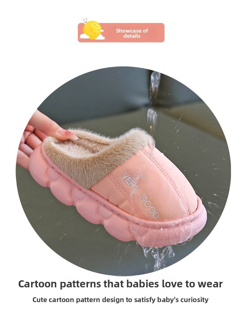 Waterproof Anti-Slip Kids Slippers Winter Warm Plush House Shoes for Boys Girls Indoor Outdoor Home Use