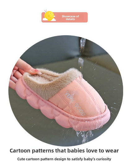 Waterproof Anti-Slip Kids Slippers Winter Warm Plush House Shoes for Boys Girls Indoor Outdoor Home Use