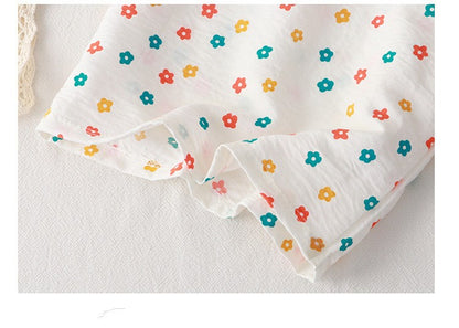 Summer Children Sling Shorts Set Fashion Flower Girls Kids Thin Breathable Pajamas Cute Cartoon Baby Toddler Home Clothes