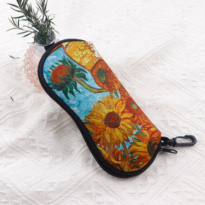 Vintage Van Gogh Sunglasses Box Glasses Soft Cloth Bags Glasses Case Women Zipper Sunglasses Bags Eyeglasses Case Eyewear Bag