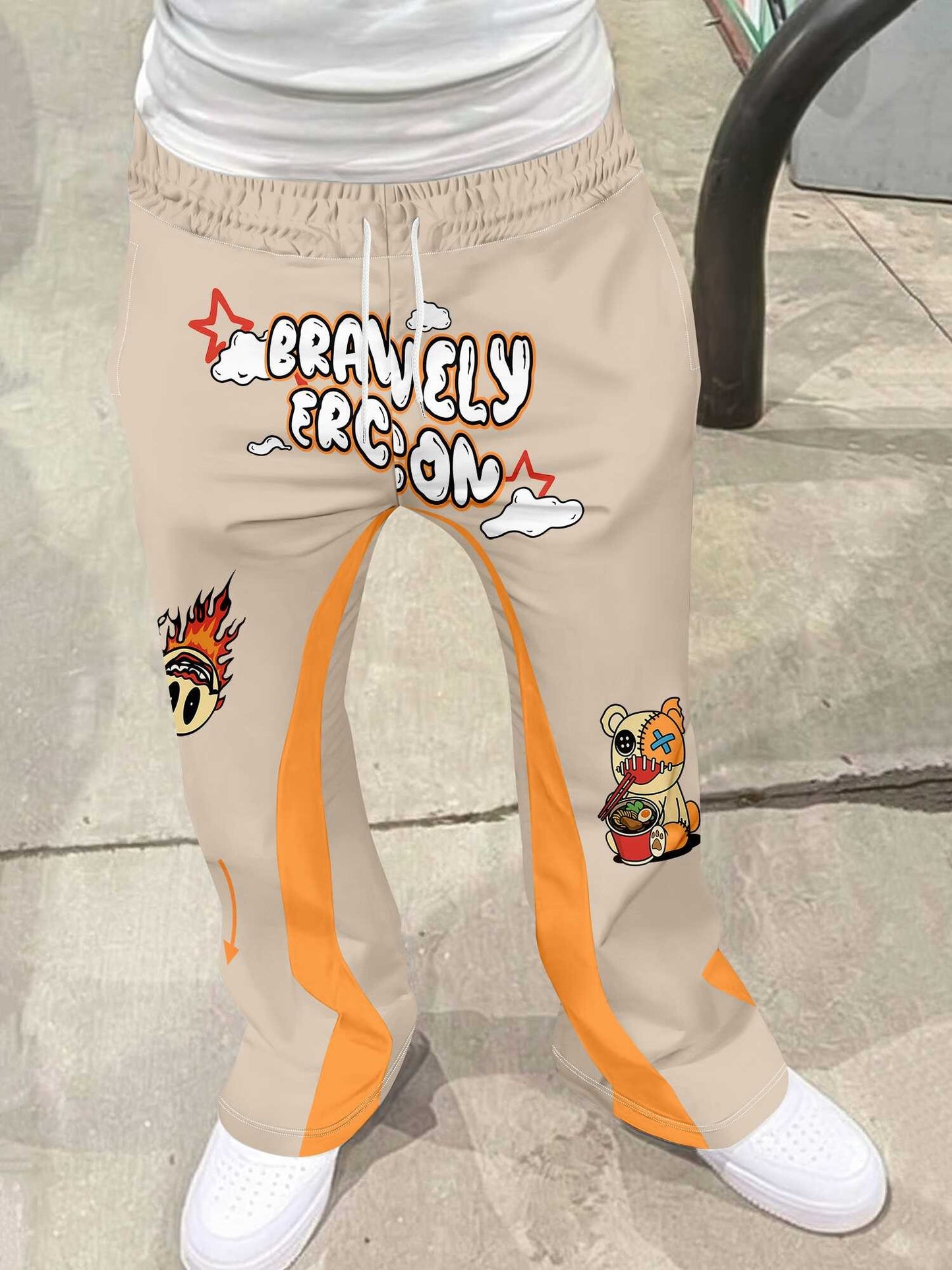 Calça Boca de Sino Masculina Y2k Solta Estampada em 3D Calça Casual Moletom Cintura Média Esportiva Roupa Feminina Streetwear Hip Hop Vintage