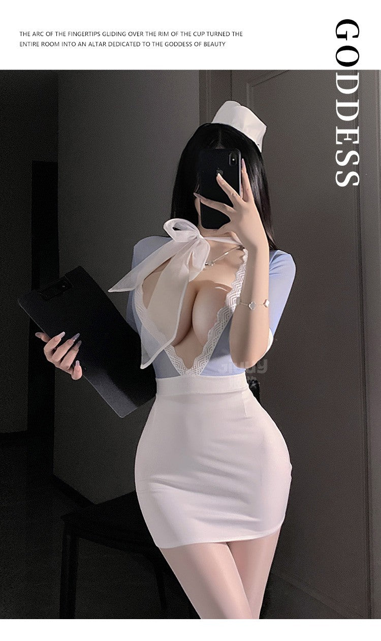 Japanese Advanced Club Flight Attendant Service Sexy Cosplay Costumes Lingerie Stewardess Hip Wrap Skirt Nightclub Bar Uniform