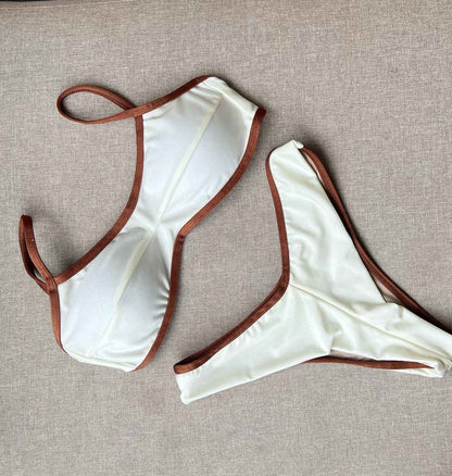 2025Sexy Bikini Women Swimsuit Female Swimwear Bandeau Biquini Thong Bathing Suit Shiny Swimming Suits Halter Bodysuit Beachwear