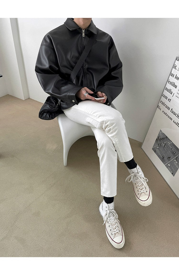 Mauroicardi Spring Autumn Cool Luxury Short Black Soft Light Pu Leather Jacket Men Zipper Casual Mens Jackets and Coats Fashion