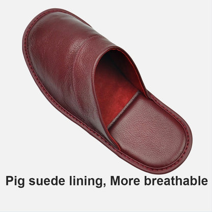 Genuine Cow Leather Slippers Homes in indoor slipper Spring Autumn summer men women elderly non-slip casual single Slides shoes