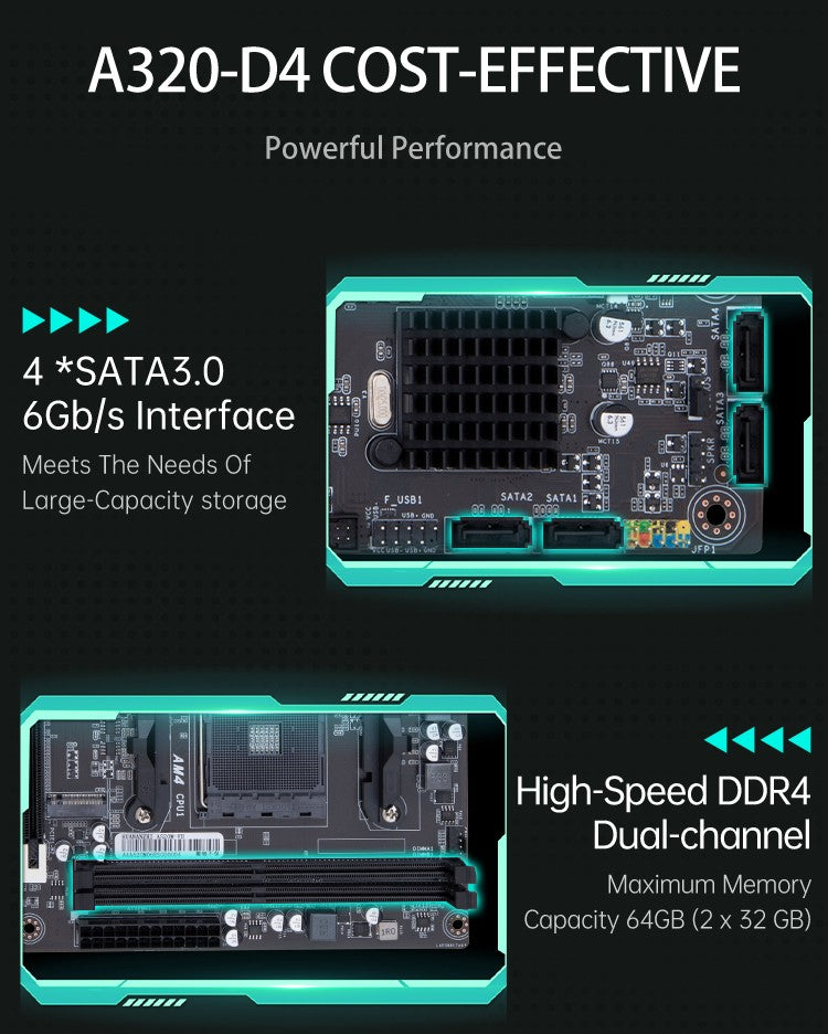HUANANZHI A520M VH AMD AM4 Motherboard Support Ryzen ( 3600 4650G 5500G 5600 5600G 5600X 5800X) M.2 NVME Dual Channel DDR4 RAM