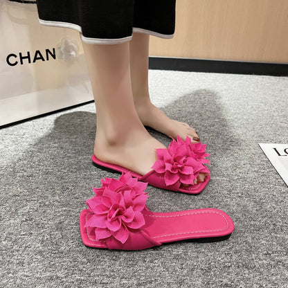 Women Flower Flat Slippers Casual Walking Shoes Female Summer Fashion Solid Color Light Mouth Design Elegant Comfortable Sandals