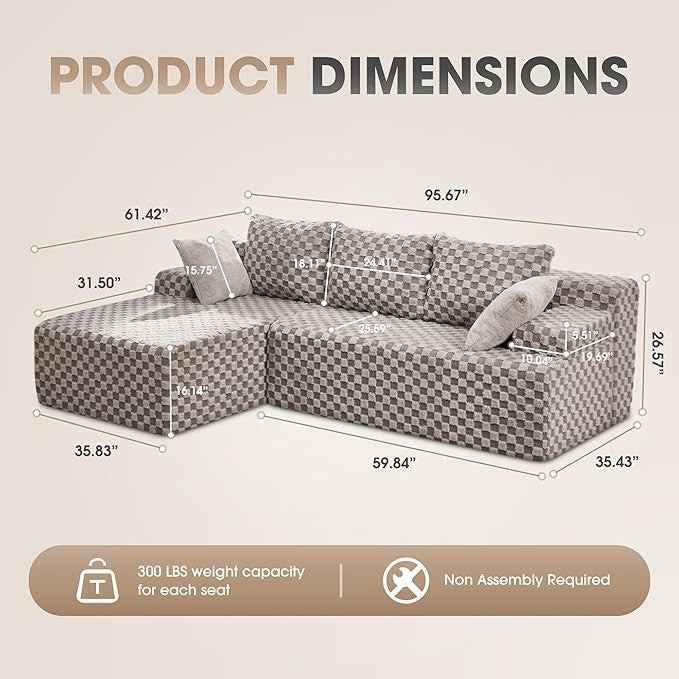 Modular L-Shaped 3-Seat Sectional | Memory Foam with Deep Seating & Storage Modules | Living Room Sofa