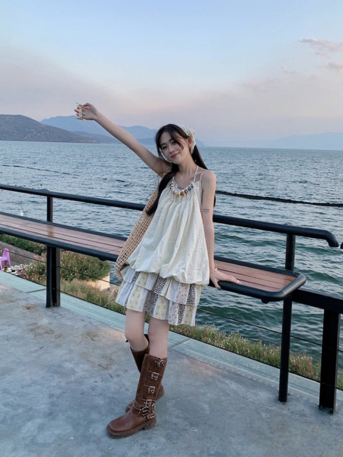 Vacation Mode Floral Slip Dress Women Mixed Print Layering Piece Slender Silhouette Destination Dress Coastal Grandmother Style