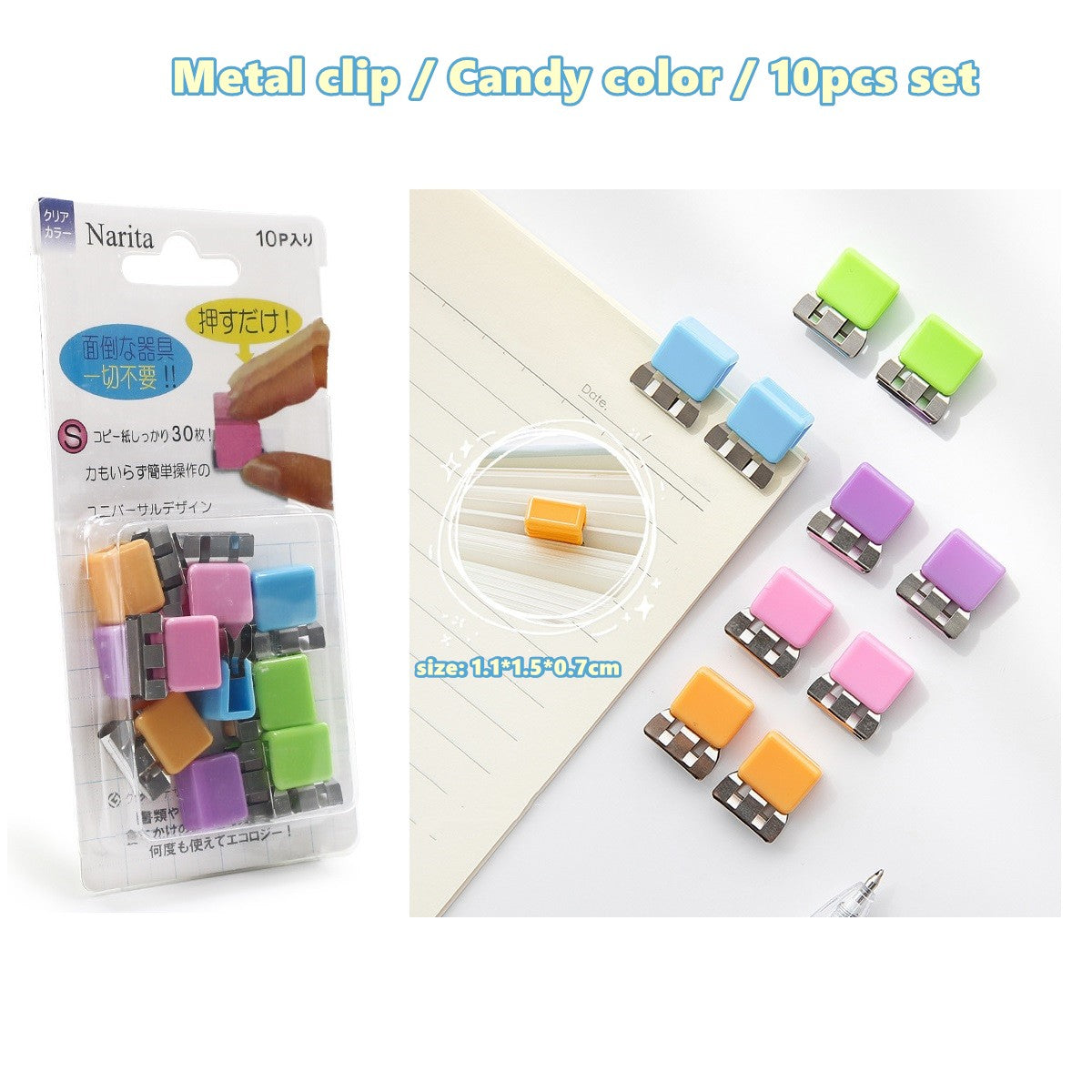 10/20pcs Mini Paper Clips Set Candy Color Transparent Metal Bookmark for File Index Page Holder Clamp Memo Office School F709