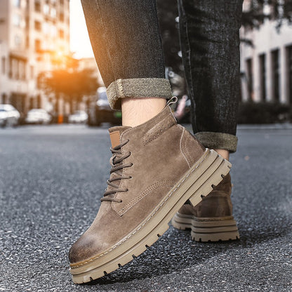 Lace Up High-top Ankle Boots Classi Male Simple Desert Boots British Style Men Casual Leather Cowboy Boots Business Outdoor Shoe