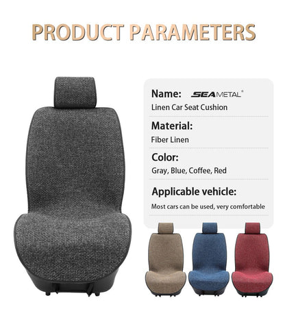 SEAMETAL Flax Car Seat Cover Breathable Sweatproof Linen Car Seat Cushion with Backrest Pad 4-Season Universal for 98% Vehicles