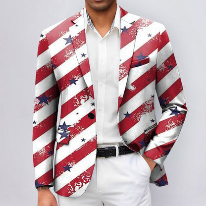 One Button Jacquard Suit Men'S Clothing Fashion Independence Day 3d Digital Printed Suit Jacket Light Business Suit Jacket