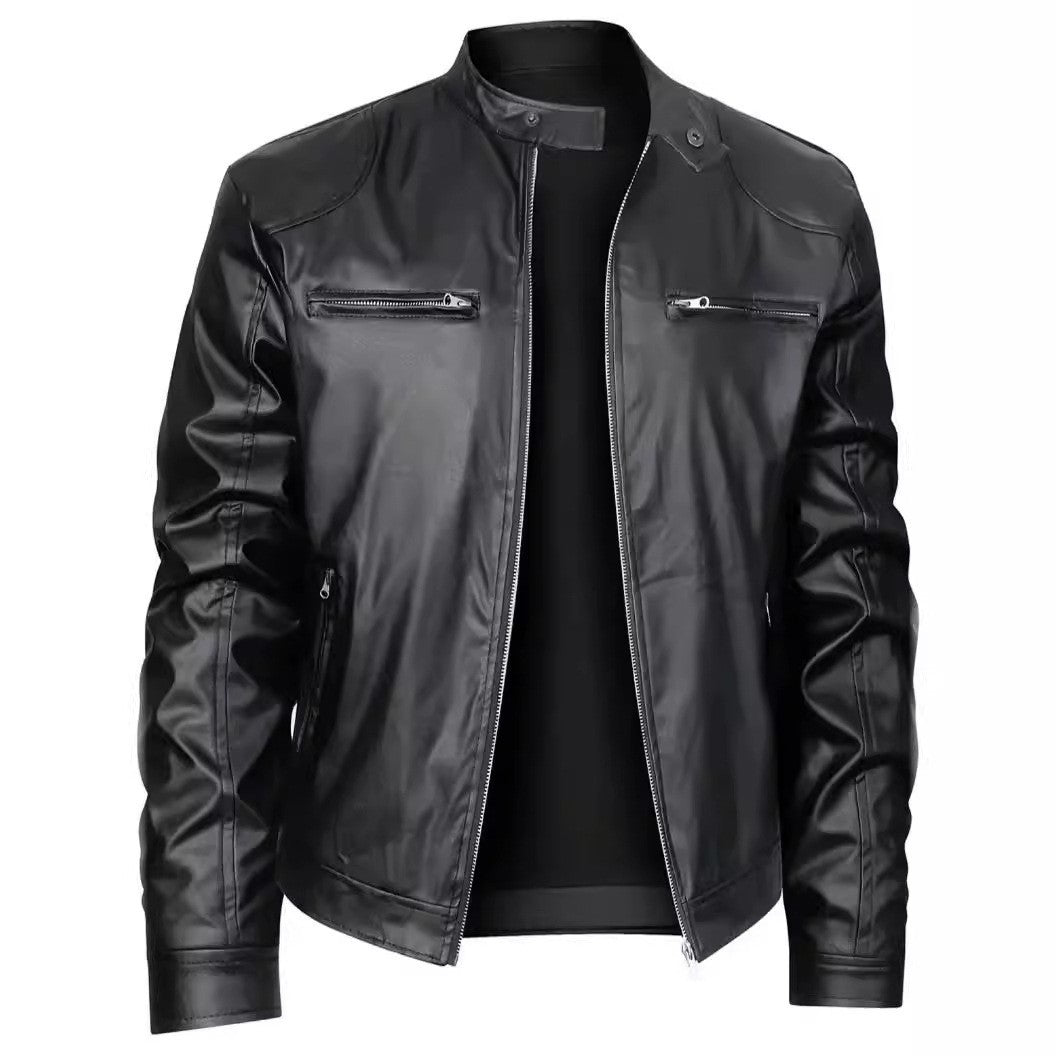 Casual High Quality Men's Slim Fit Biker Leather Jacket Stand Collar Pocket Decorated Motorcycle Style Casual Outerwear 5XL