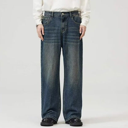 Calça Jeans Masculina Clássica Americana Hip Hop Rap Perna Larga Juventude Popular Masculina Reta Retrô Solta Calças Jeans Oversized