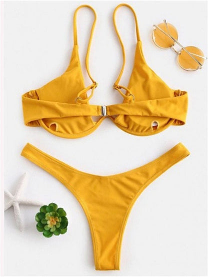 Sexy Underwire Bikini 2025 Mujer Women Solid Red Push Up Bra Thong Swimsuit Haler V Neck Bathing Suit Mini Micro Thong Swimwear