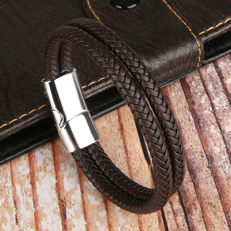 Novos Braceletes e Pulseiras de Couro Genuíno 2025 para Homens e Mulheres Pulseira de Couro de Camada Dupla Joias Artesanais Masculinas Pulseras