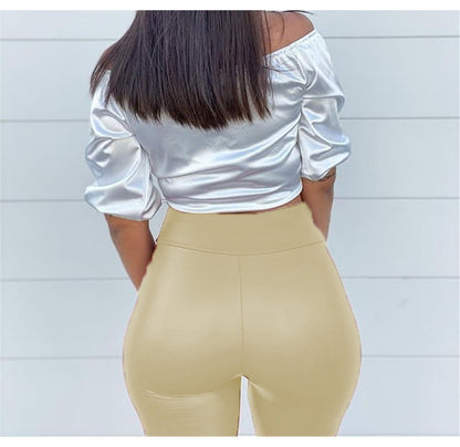 High Waiste Pu Leather Pants Women Autumn 2023 Fashion Versatile Casual Solid Slim Hip Lifting Pencil Trousers Female Streetwear