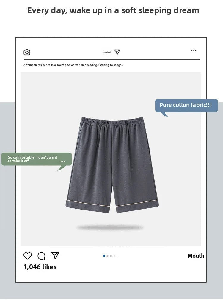 Summer Men's Loose Fit Short Pants Thin Cotton Sporty Comfortable Five-Point Home Leisure Pants Outerwear Big Size Sleepwear