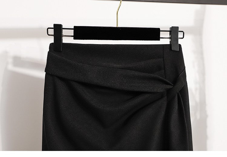 2025 Plus Size Elegant Asymmetrical Slit Skirts Autumn Winter Mid-Length A-Line Skirt Women's High Waist Oversized Suit Skirts