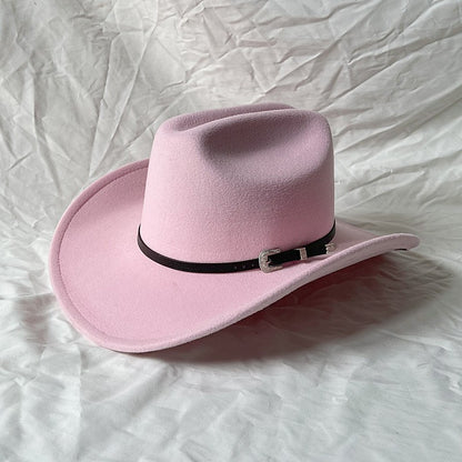 New Vintage Western Cowboy Hat For Men's Gentleman Lady Jazz Cowgirl With Leather Wide Brim Cloche Church Sombrero Hombre Caps