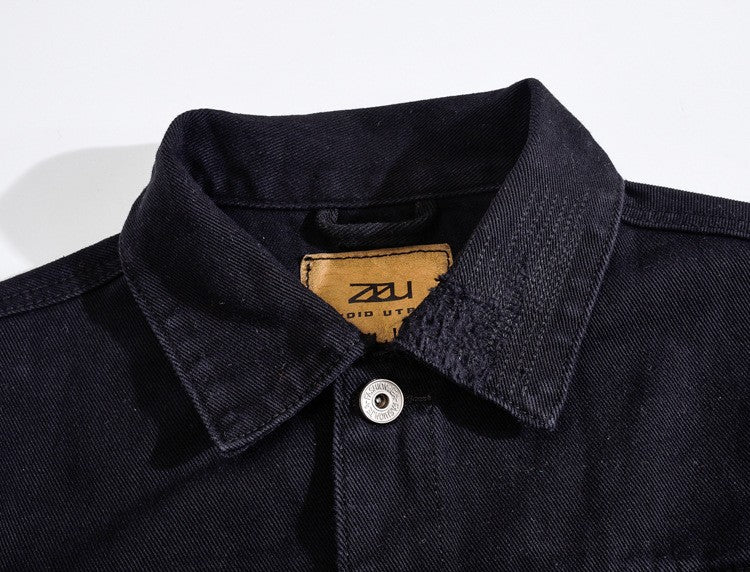 2025 Hot Sale Men's Casual Denim Jacket Korean Style Loose Cotton Handsome Tops Trend Orange Lapel Hip Hop Jean Jacket Plus Size