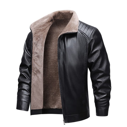 Men Leather Jacket Winter Fleece Lined Biker Jackets Fashion Motorcycle Jacket Faux Leather Coat Outwear Casual Streetwear