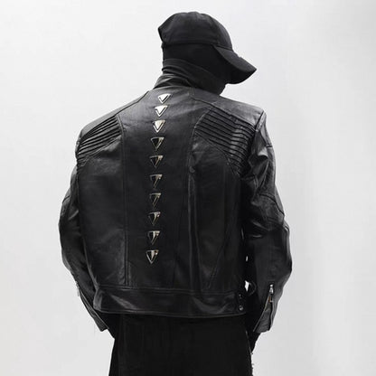 FEWQ Niche Design Men's PU Leather Coats Stand Collar Solid Color Zipper Metal Design Shoulder Pads Male Short Jacket 24K5931