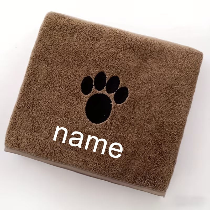 Toalha de Banho para Pets Personalizada Microfibra Super Absorvente Secagem Rápida Macia para Cães Gatos com Estampa de Patas e Nome Bordado