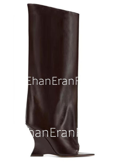 2025Ladies' Spring and Summer New Fish Mouth Slope High Heel Knee Boots, Fashionable Pointed Fashion Show Medium Cool Boots