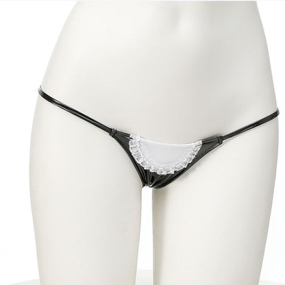 Cute lolita Bikini Sets Black Maid Bathing Suits Leather Bra With Lace Underwear Low Waist Swimsuit