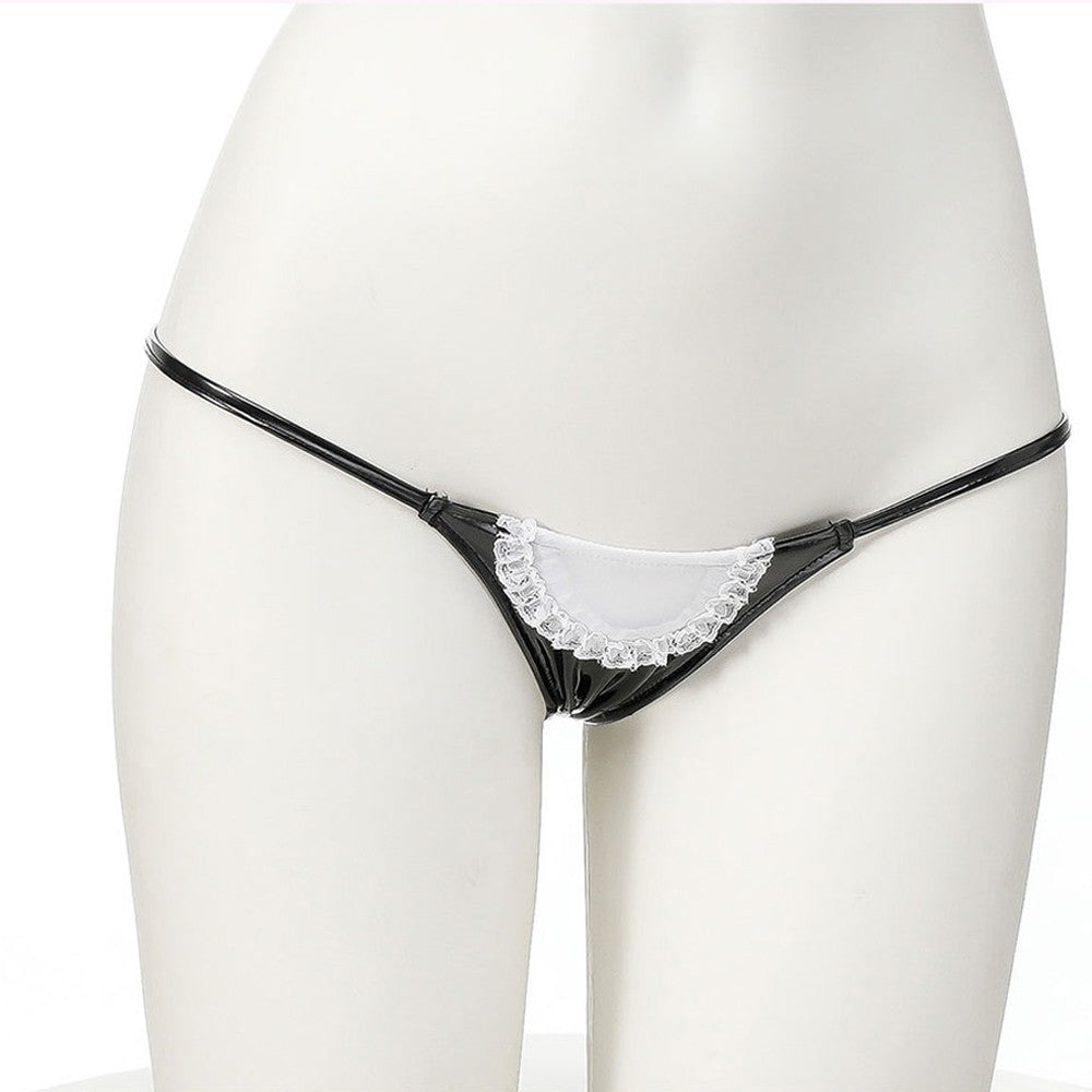 Cute lolita Bikini Sets Black Maid Bathing Suits Leather Bra With Lace Underwear Low Waist Swimsuit