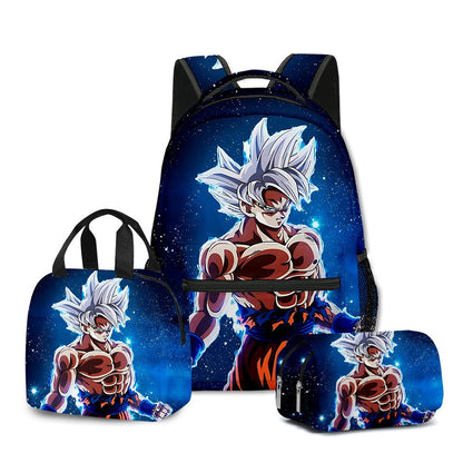 3D Print Dragon Ball Large Capacity Backpack Set Goku Super Saiyan GT Z Lunch Bag Pencil Case for Boys School Travel Picnic 20L