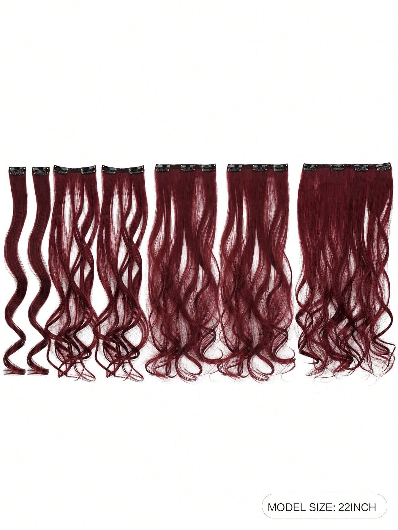 7 peças, onda grande, preto, 22 polegadas, médio, aplique de cabelo sintético com clipe