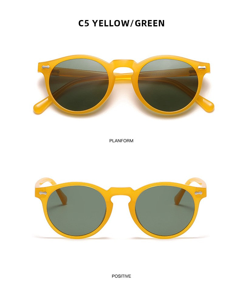 Óculos de Sol Redondos Retrô Masculinos Femininos Pequenos Moda Polarizados Óculos de Sol para Homens e Mulheres Óculos de Condução Estilo Vintage Literário