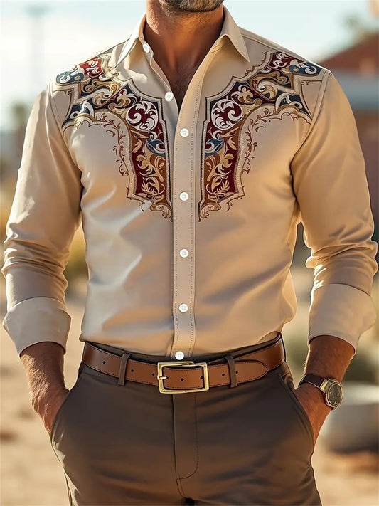 Men's Long Sleeve Shirt 3D Printing Clothing Mexican Style Vintage Denim Comfortable High Quality Button Lapel Men's Tops