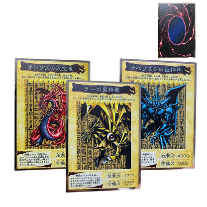 3 unidades de cartão YuGiOh DIY de metal preto, deus egípcio Slifer, o Dragão do Céu, Obelisco, o Atormentador, o Dragão Alado de Ra, o Cartão de Deus