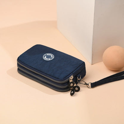 New long women's clutch, three-layer zipper, large-capacity coin purse